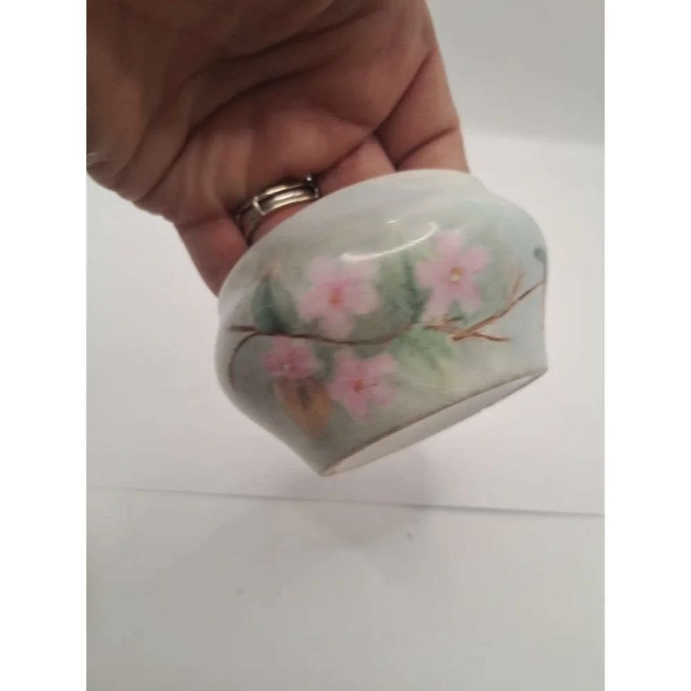 Antique La Seynie Limoges P&P France Pink Dogwood Handpainted Vanity Powder Dish